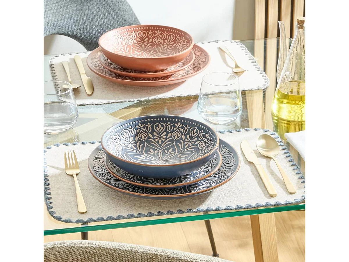 Lot de 6 Assiettes Creuses en Céramique "Inès" 20cm Bleu