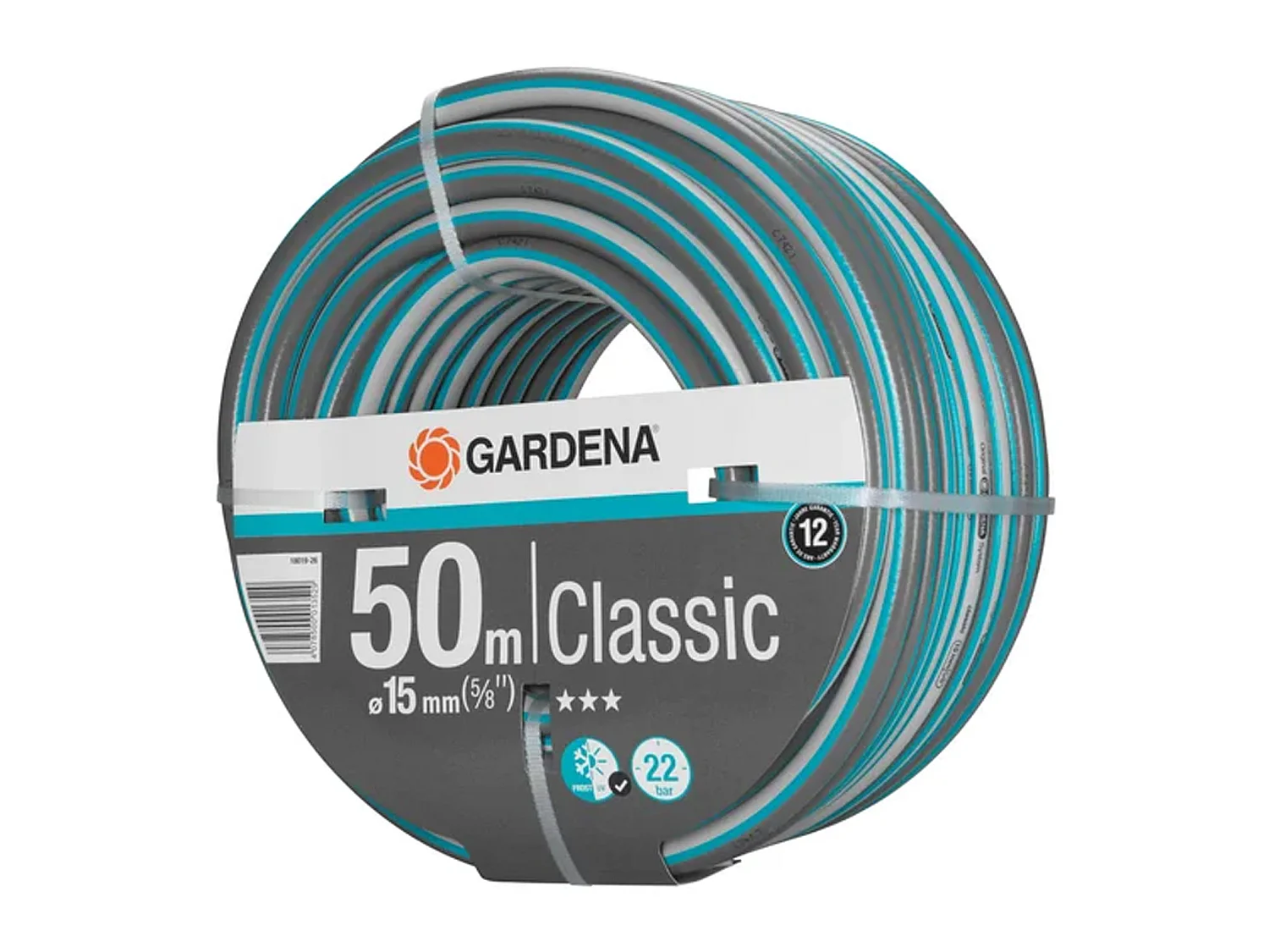 Tuyau d'arrosage renforcé GARDENA Classic 50 m Ø15 mm 22 bar Gris
