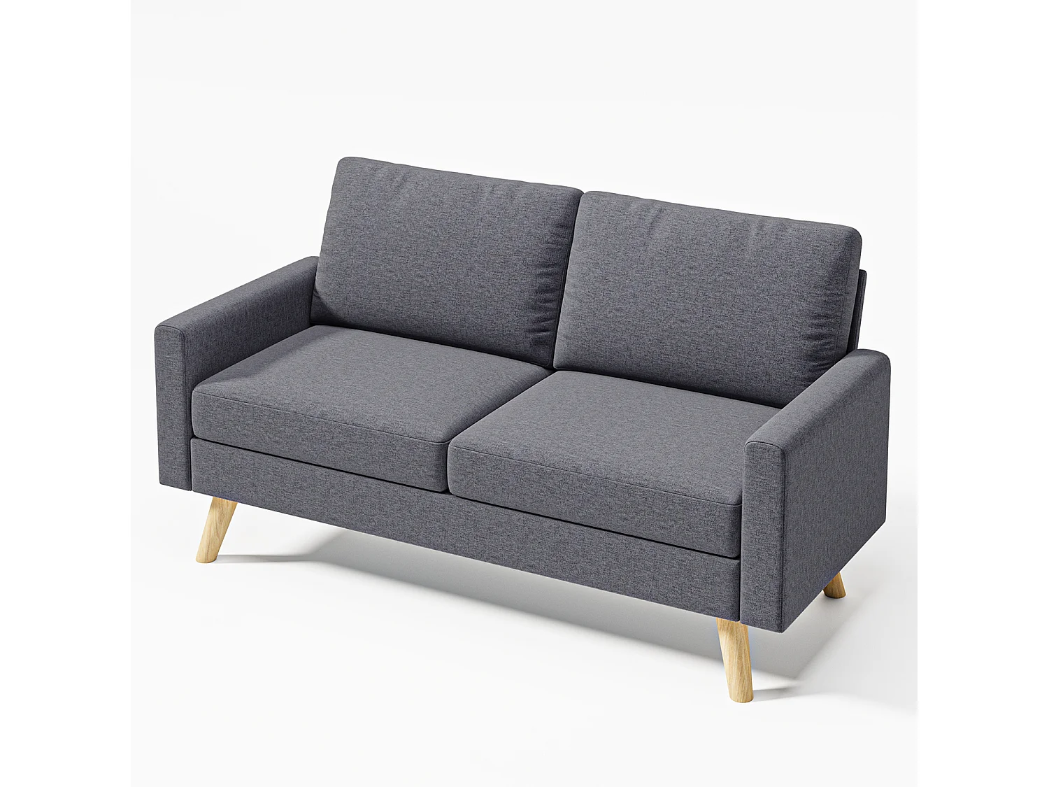Canapé 2 Places en Tissu, avec Ressorts Métalliques en S et Bande Élastique Haute Résistance, Dossier Épaissi et Pieds en Bois Massif, 147×63×84 cm, Gris Foncé