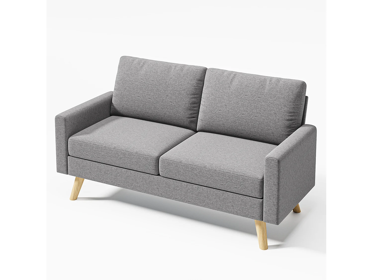 Canapé 2 Places en Tissu, avec Ressorts Métalliques en S et Bande Élastique Haute Résistance, Dossier Épaissi et Pieds en Bois Massif, 147×63×84 cm, Gris Clair