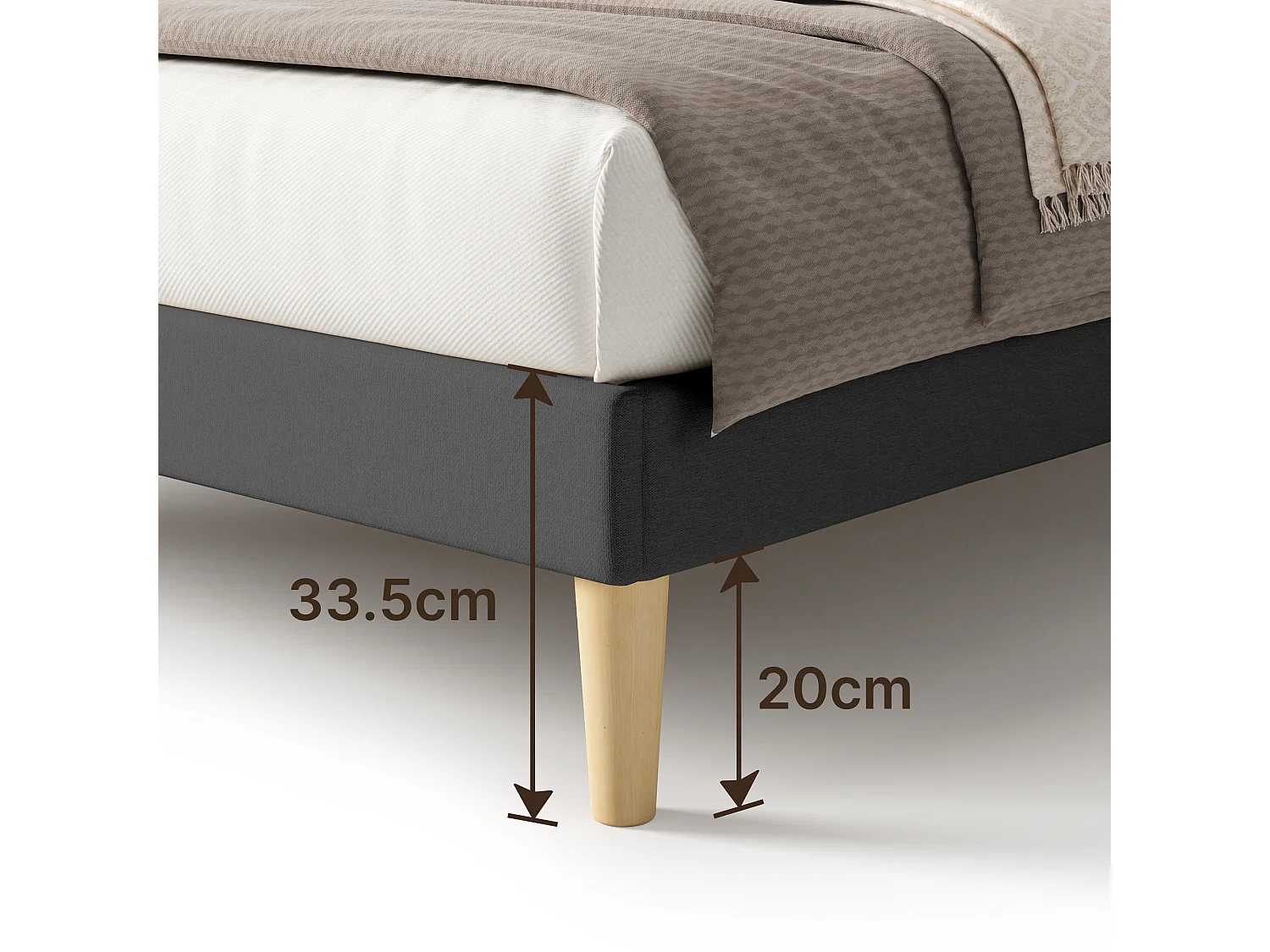 Cadre de Lit Rembourré en Tissu, Tête de Lit avec Motif Géométrique, Sommier à Lattes Fixé avec Velcro, Stable et Silencieux, 120x200cm, Gris foncé