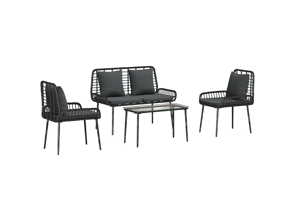 Ensemble de meubles de jardin 4 pièces Noir et Crème polyrotin