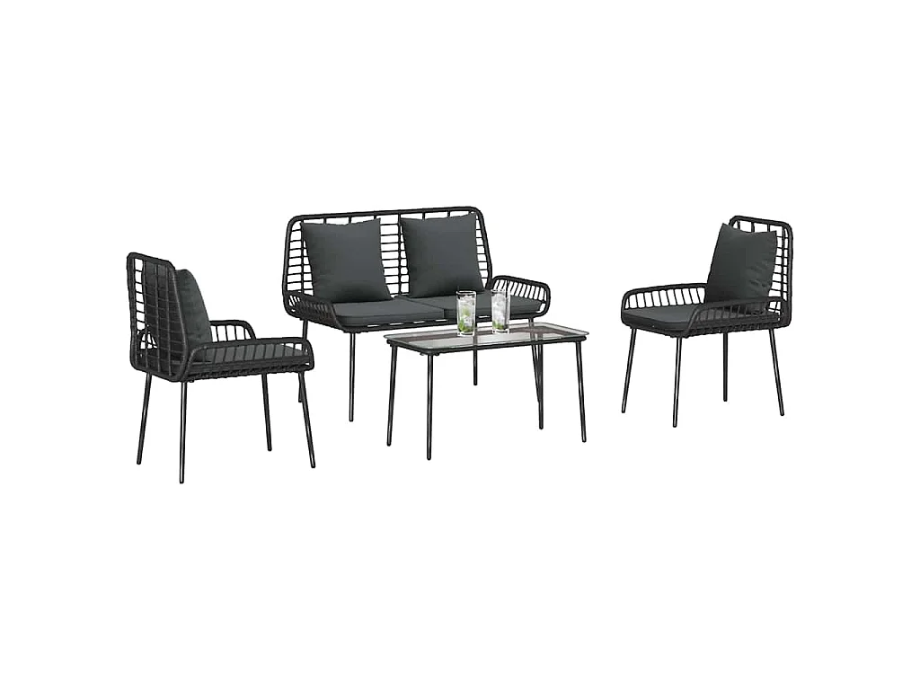 Ensemble de meubles de jardin 4 pièces Noir et Crème polyrotin