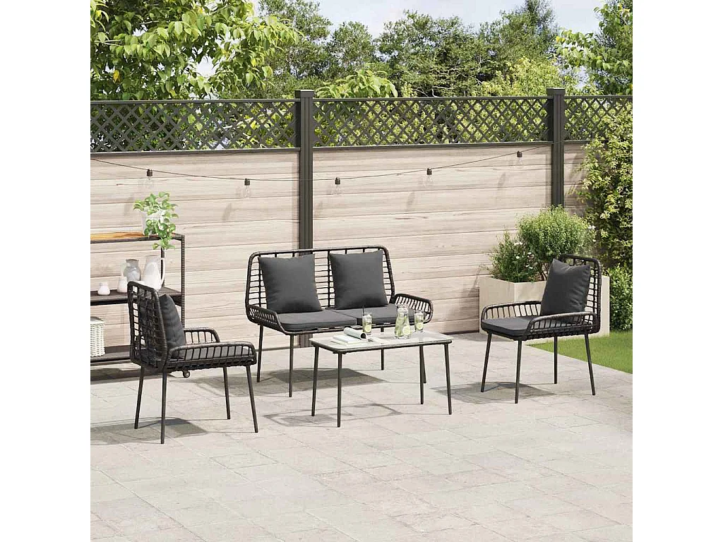 Ensemble de meubles de jardin 4 pièces Noir et Crème polyrotin