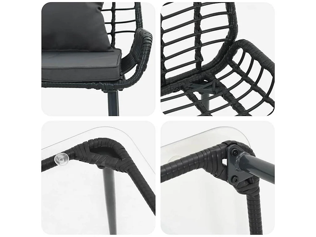 Ensemble de meubles de jardin 4 pièces Noir et Crème polyrotin