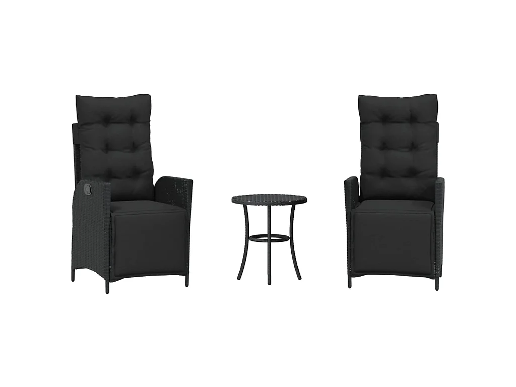 Ensemble de bistro 3 pièces avec coussins noir résine tressée
