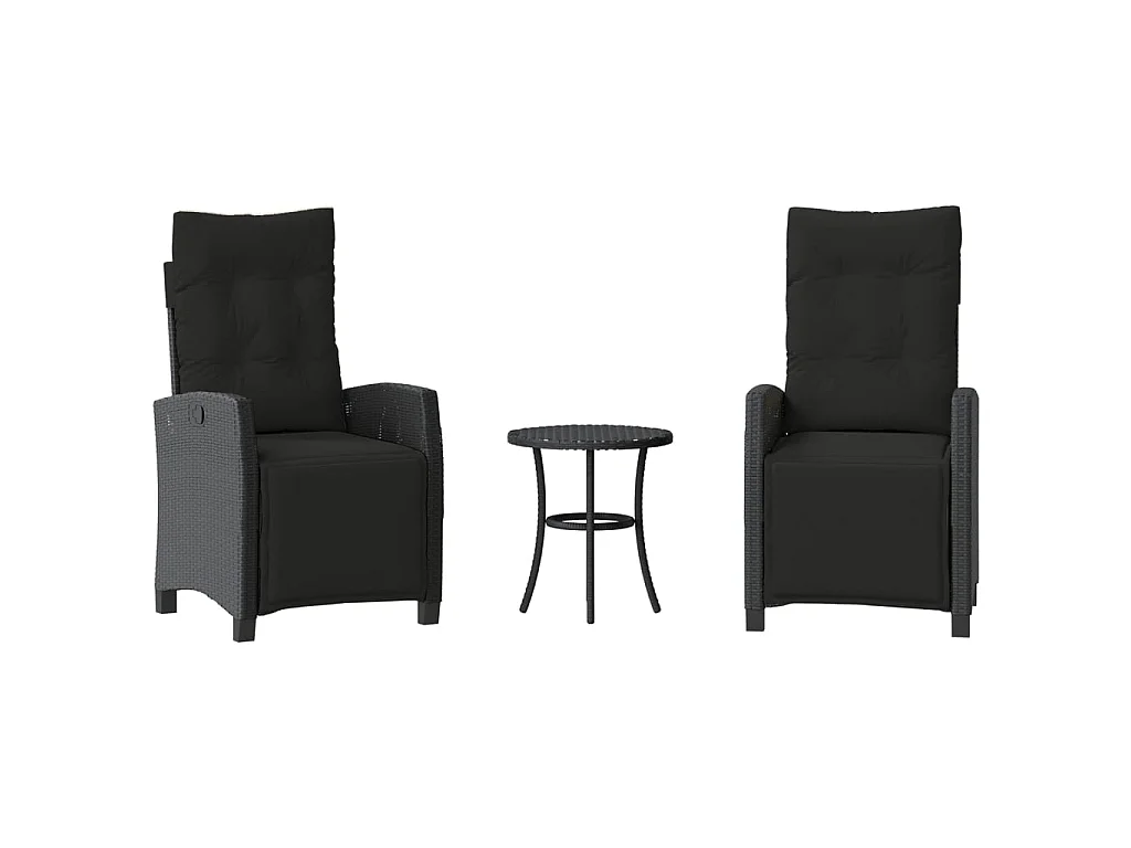 Ensemble de bistro 3 pièces avec coussins noir résine tressée