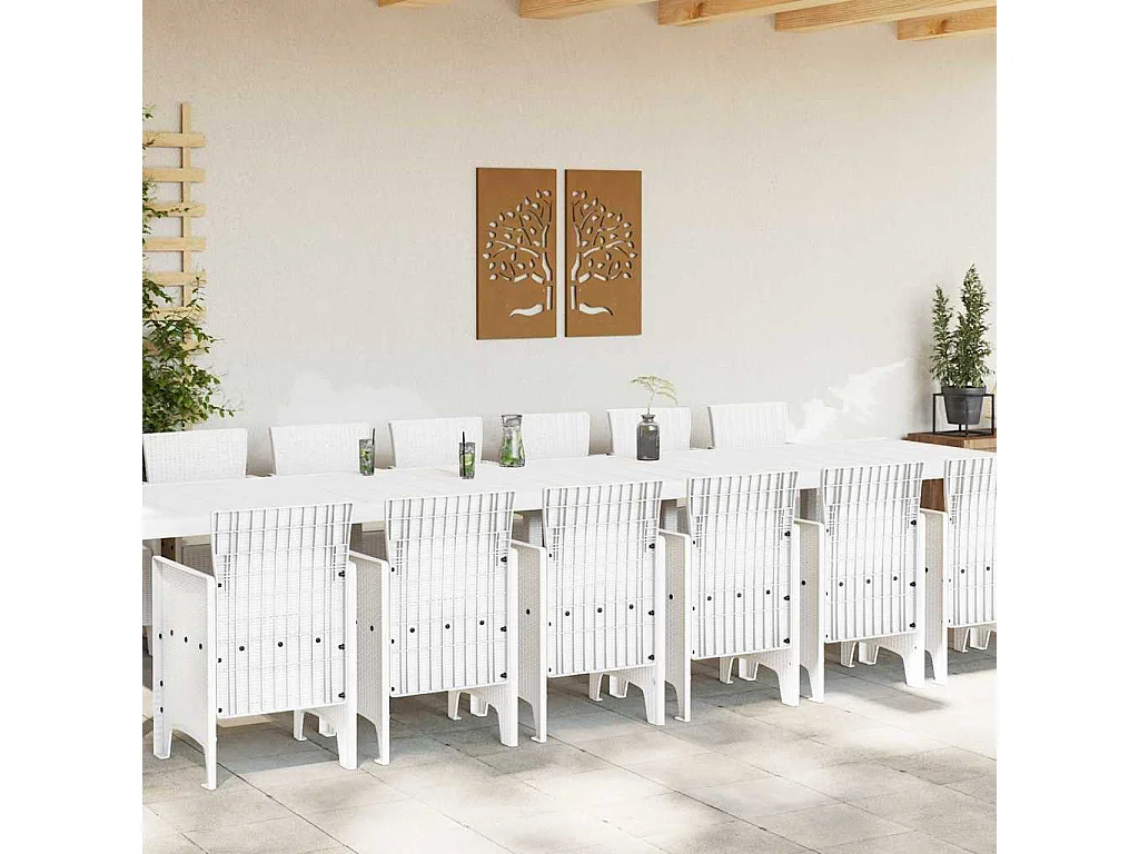 Conjunto de Comedor de Jardín 15 pcs Blanco Ratan Polt