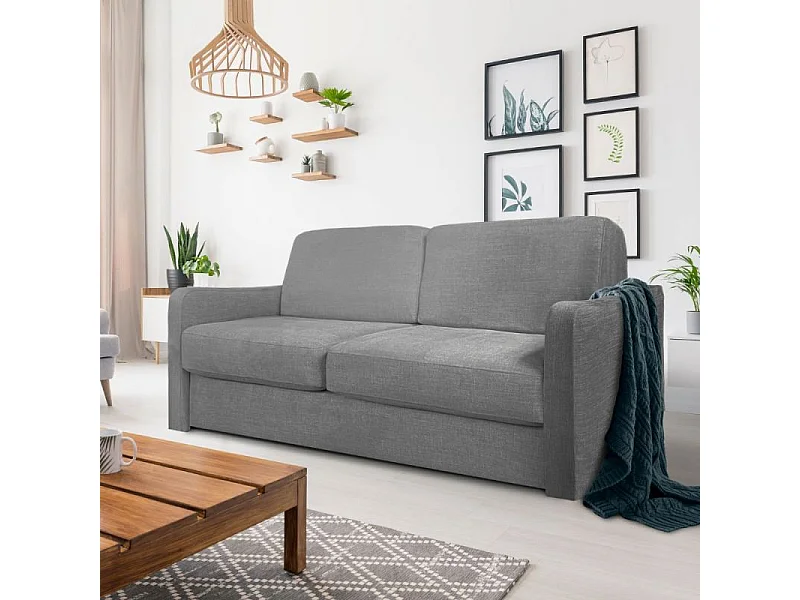 XEUS Canapé convertible 3 places gris argent – matelas Diva Literie 140cm