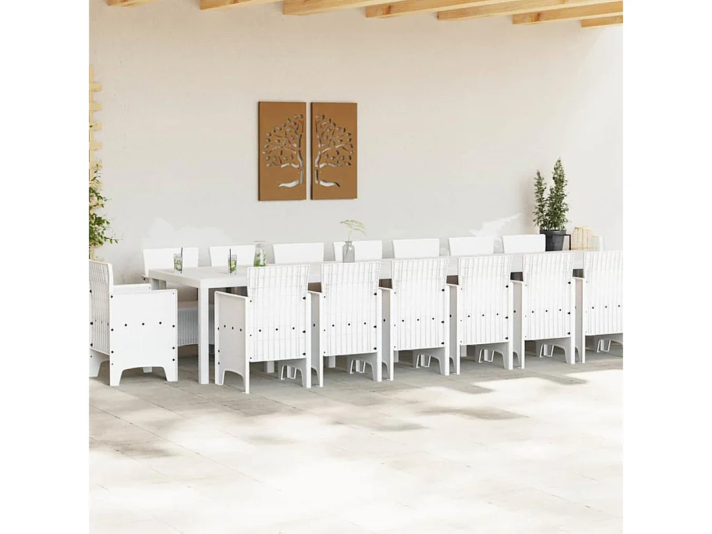 Conjunto de Comedor de Jardín 17 pcs Blanco Ratan Polt