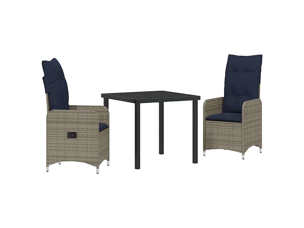 Ensemble table et chaises avec coussin 3 pièces Gris Rotin PE