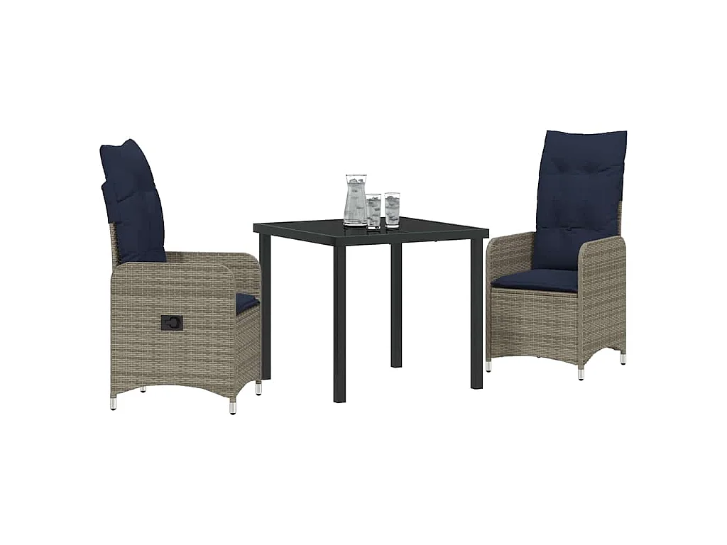 Ensemble table et chaises avec coussin 3 pièces Gris Rotin PE