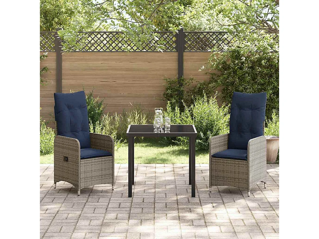 Ensemble table et chaises avec coussin 3 pièces Gris Rotin PE