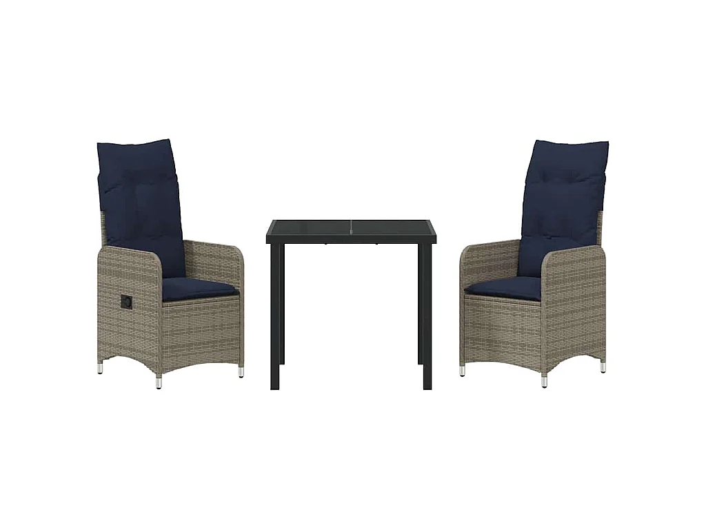 Ensemble table et chaises avec coussin 3 pièces Gris Rotin PE
