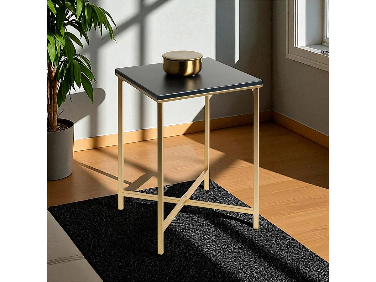 Table d'Appoint Carrée "Alba" 55cm Noir & Or