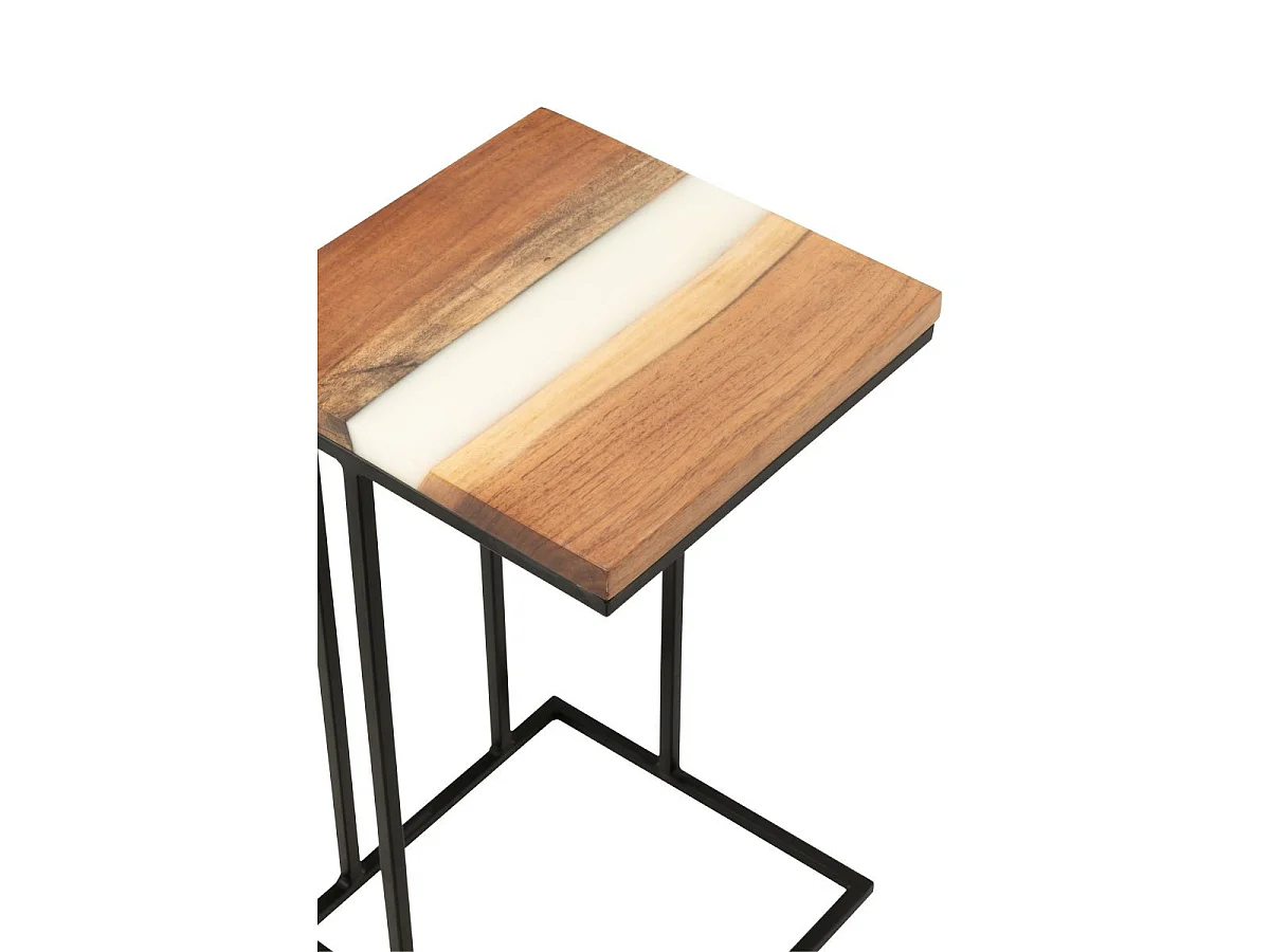 Table d'Appoint Carrée en Bois "Douglas" 55cm Naturel & Blanc