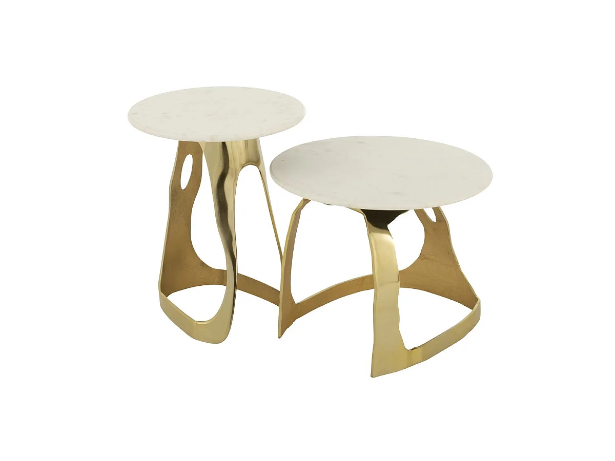 Table d'Appoint Design "Bettye" 50cm Blanc & Doré
