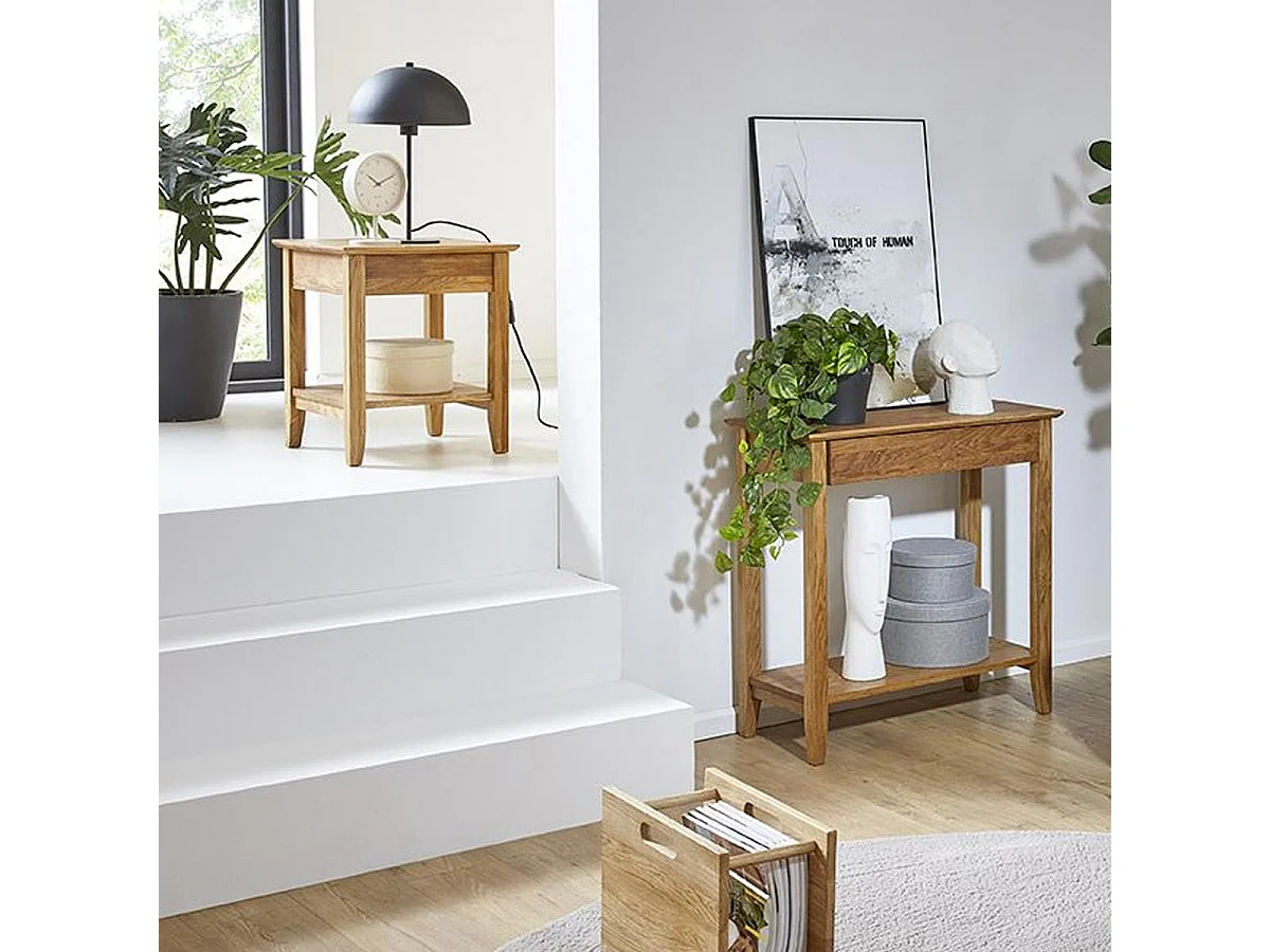 Table d'Appoint en Bois 2 Niveaux "Mani" 52cm Chêne
