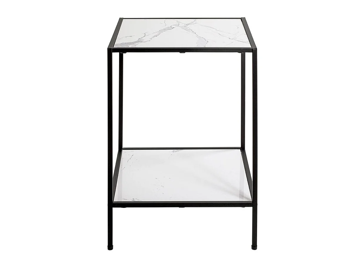 Table d'Appoint Effet Marbre "Julia" 60cm Blanc