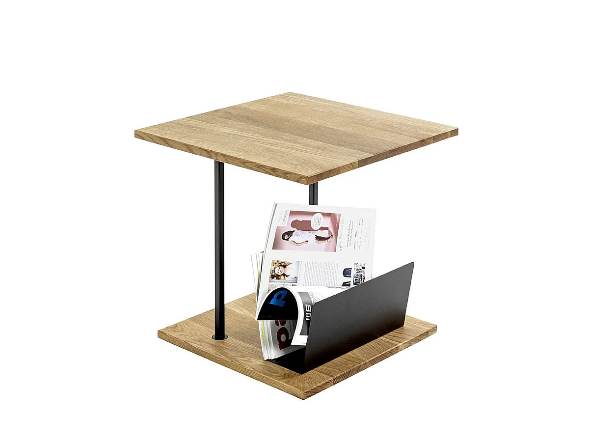 Table d'Appoint & Porte Revues "Pika" 45cm Chêne & Noir