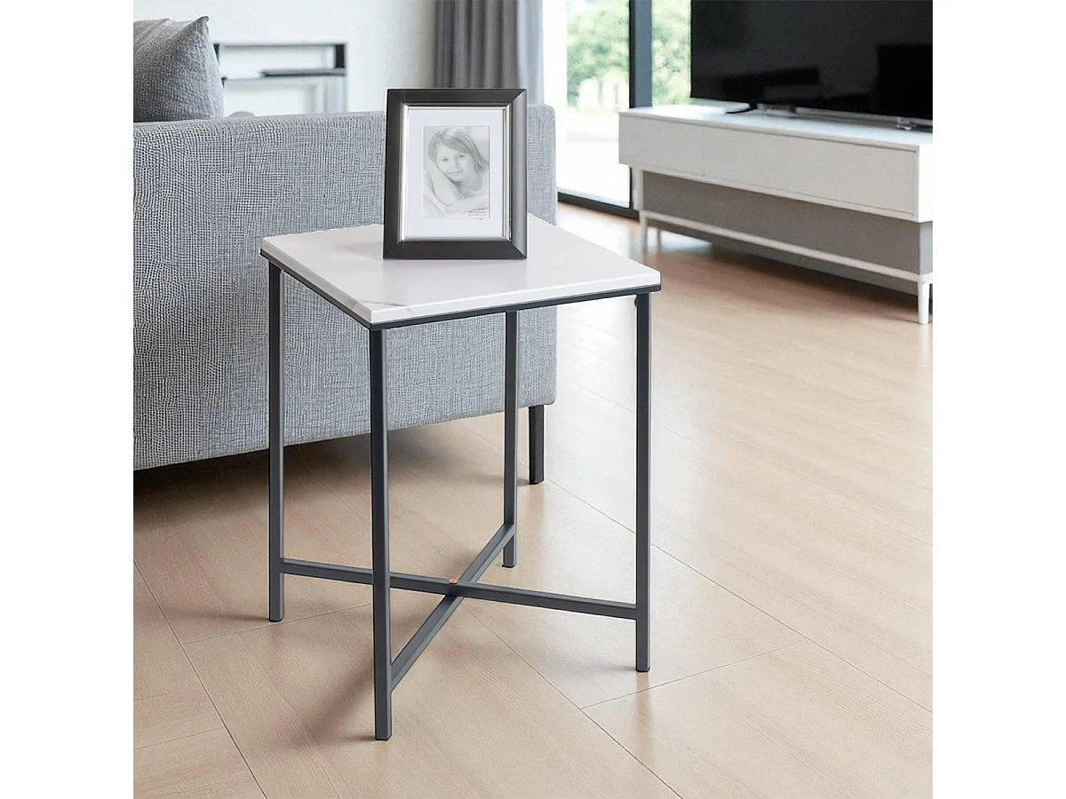 Table d'Appoint Carrée Effet Marbre "Alba" 55cm Noir