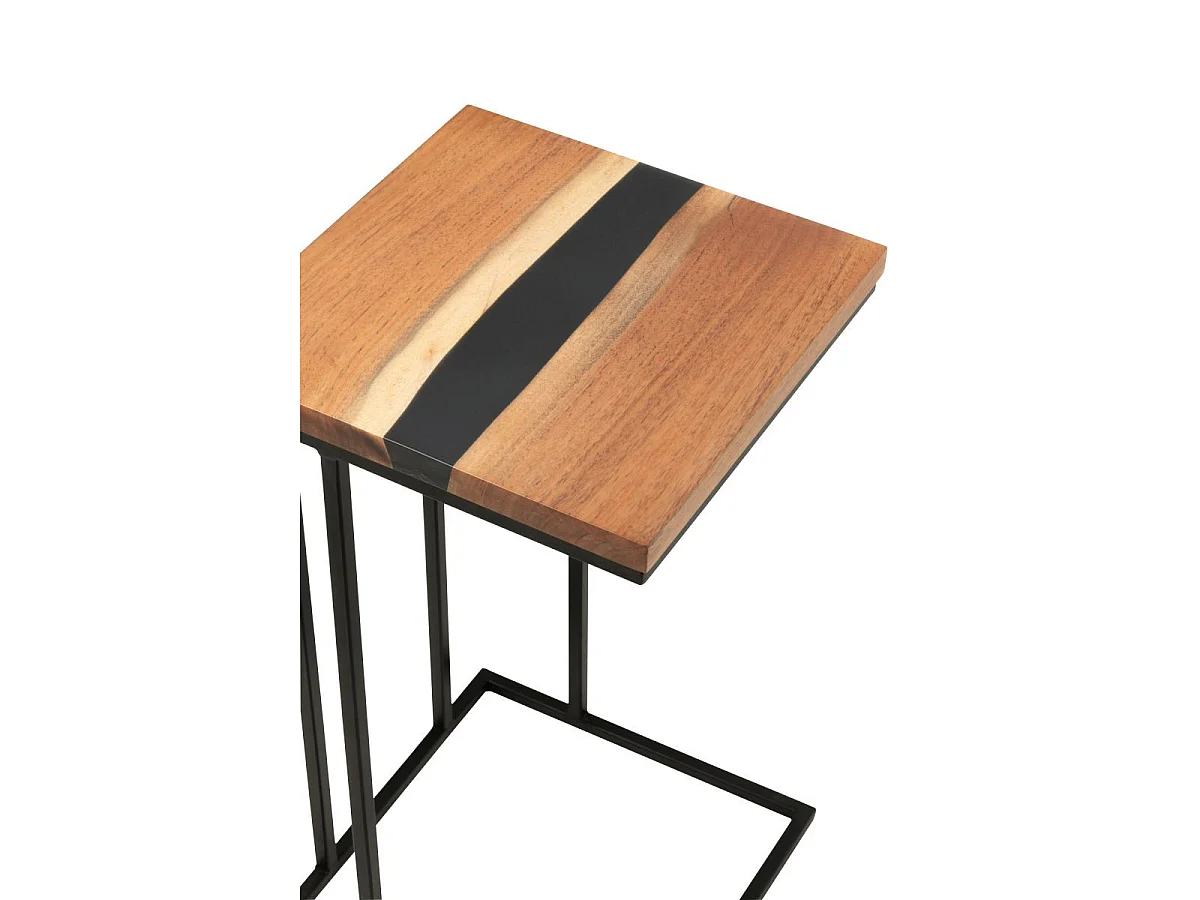 Table d'Appoint Carrée en Bois "Douglas" 55cm Naturel & Noir