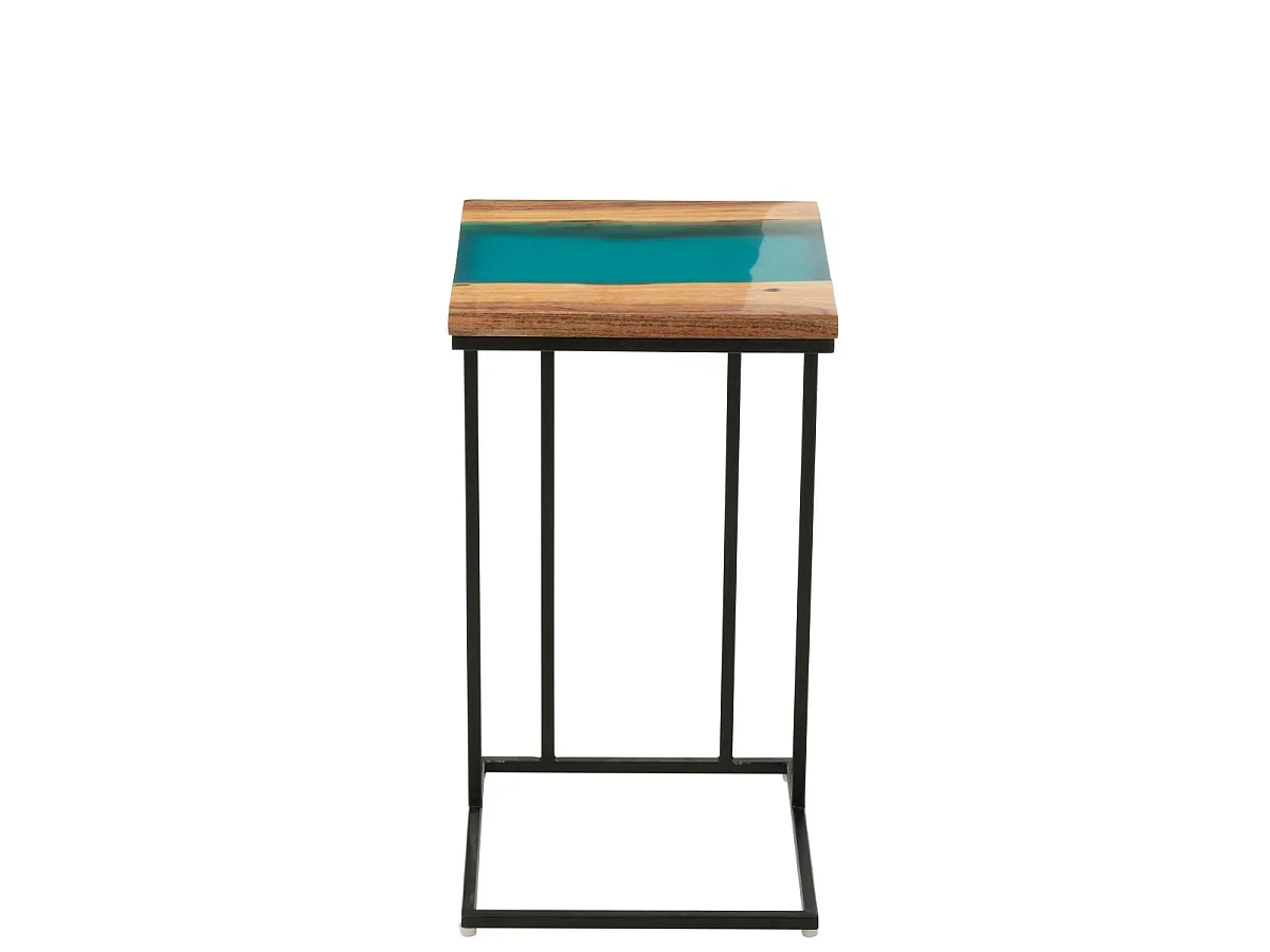 Table d'Appoint Carrée en Bois "Douglas" 55cm Naturel & Bleu