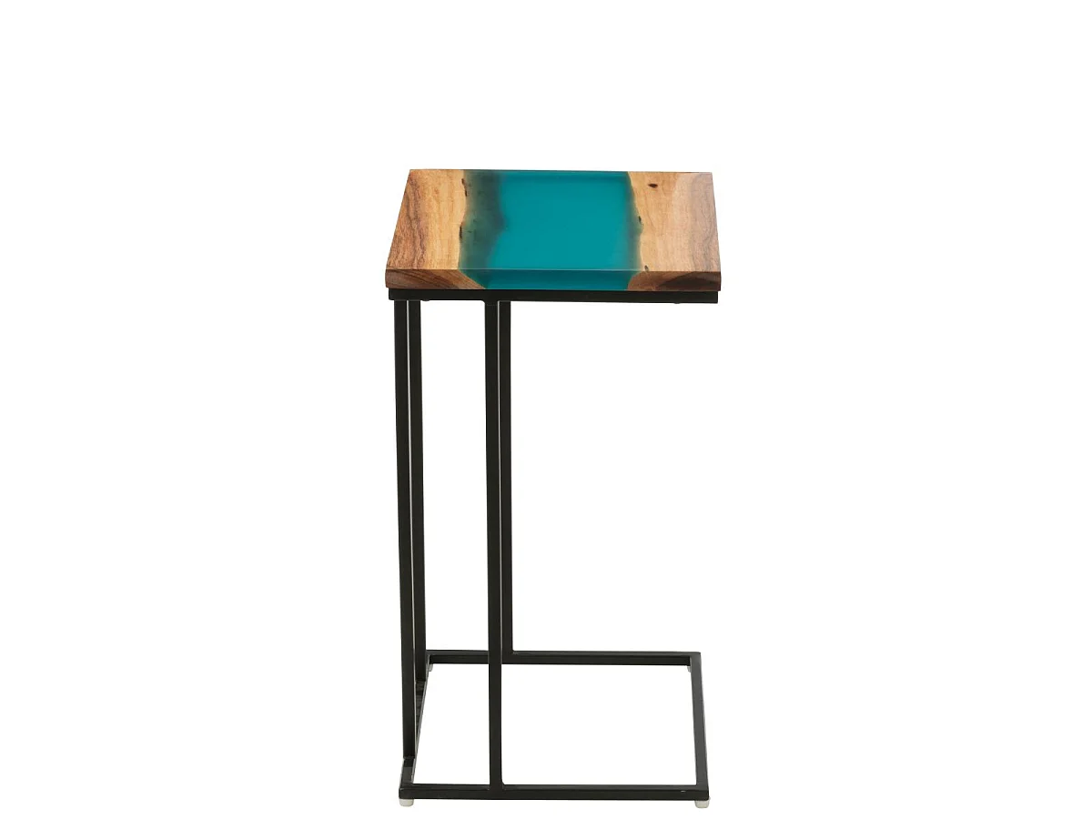 Table d'Appoint Carrée en Bois "Douglas" 55cm Naturel & Bleu