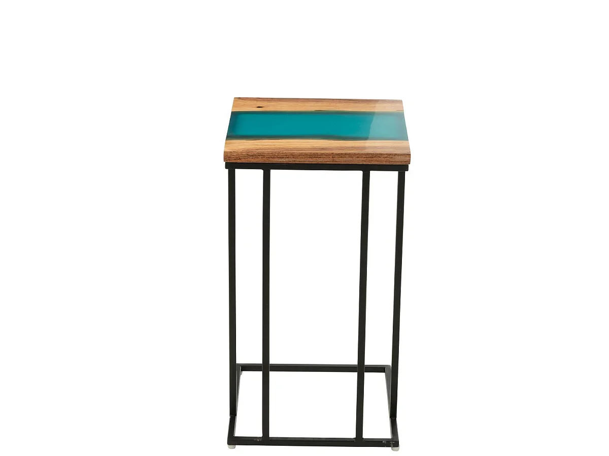 Table d'Appoint Carrée en Bois "Douglas" 55cm Naturel & Bleu