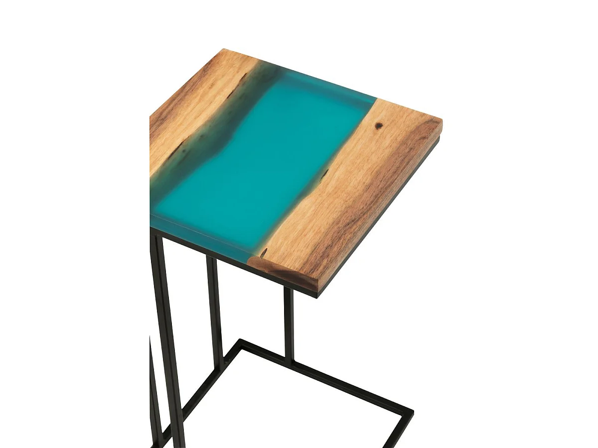 Table d'Appoint Carrée en Bois "Douglas" 55cm Naturel & Bleu