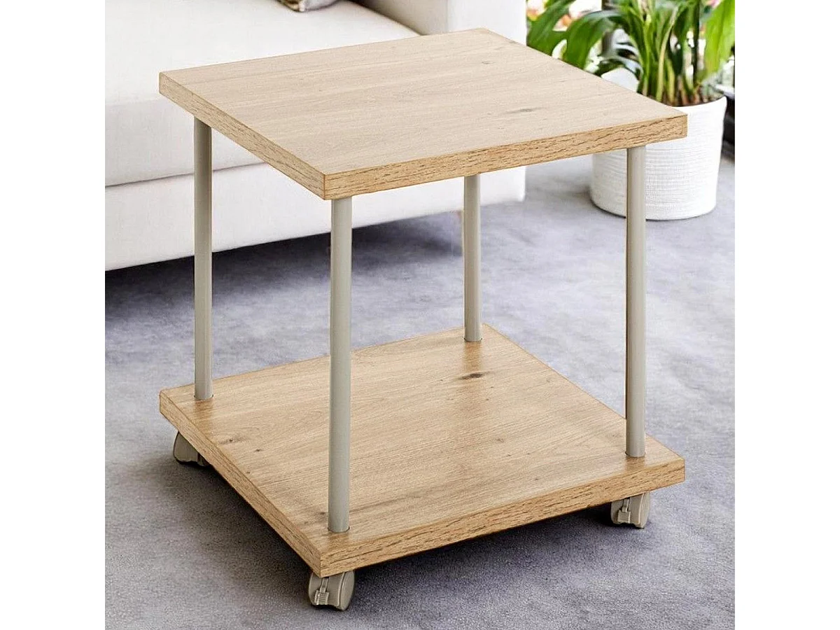 Table d'Appoint à Roulettes "Ilona" 45cm Naturel & Gris