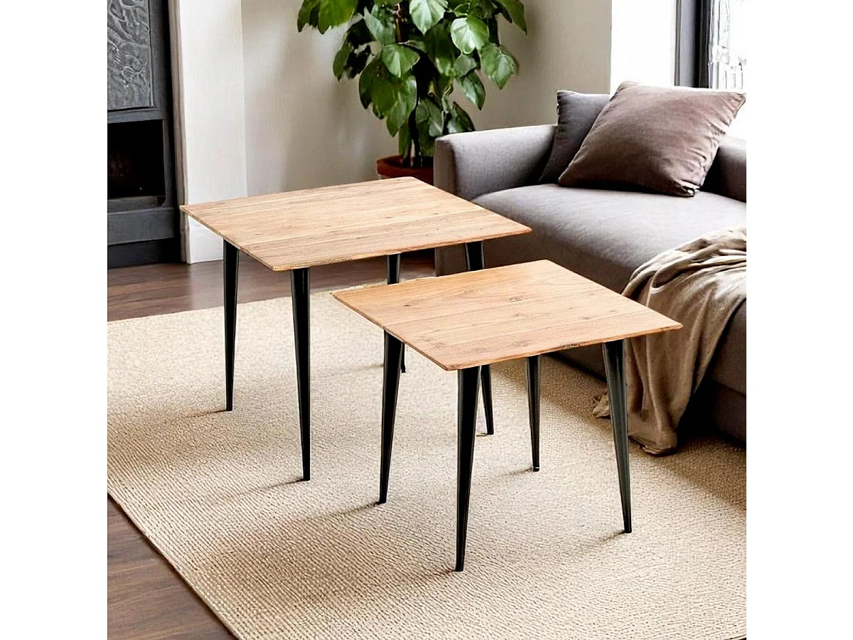 Table d'Appoint en Bois "Ciotat" 46cm Naturel & Noir