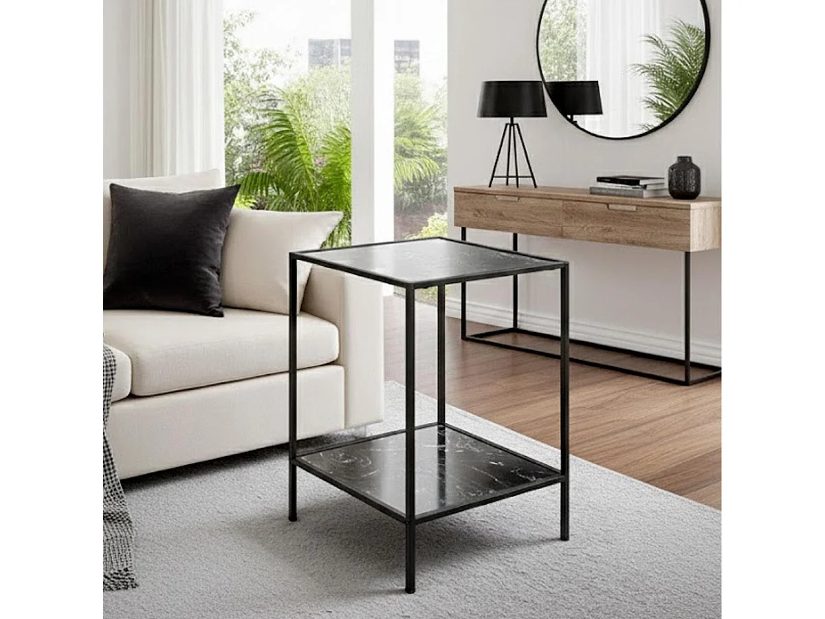 Table d'Appoint Effet Marbre "Julia" 60cm Noir