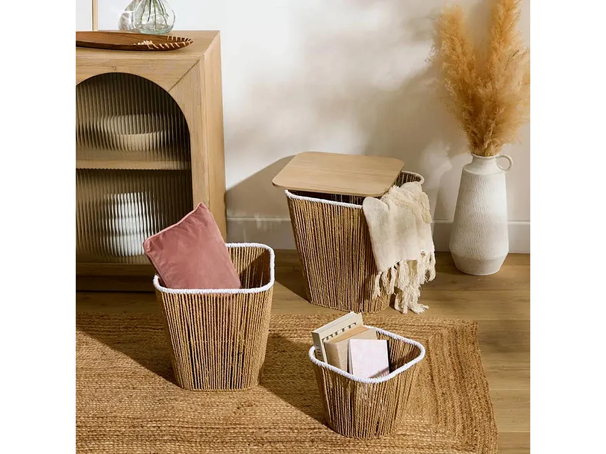 Table d'Appoint & 2 Paniers "Banjo" 37cm Beige