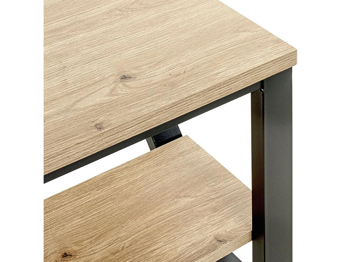 Table d'Appoint 2 Niveaux "Devi" 55cm Naturel & Noir