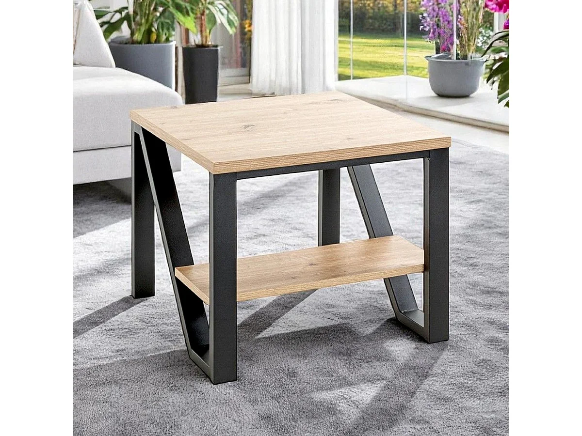 Table d'Appoint 2 Niveaux "Devi" 55cm Naturel & Noir