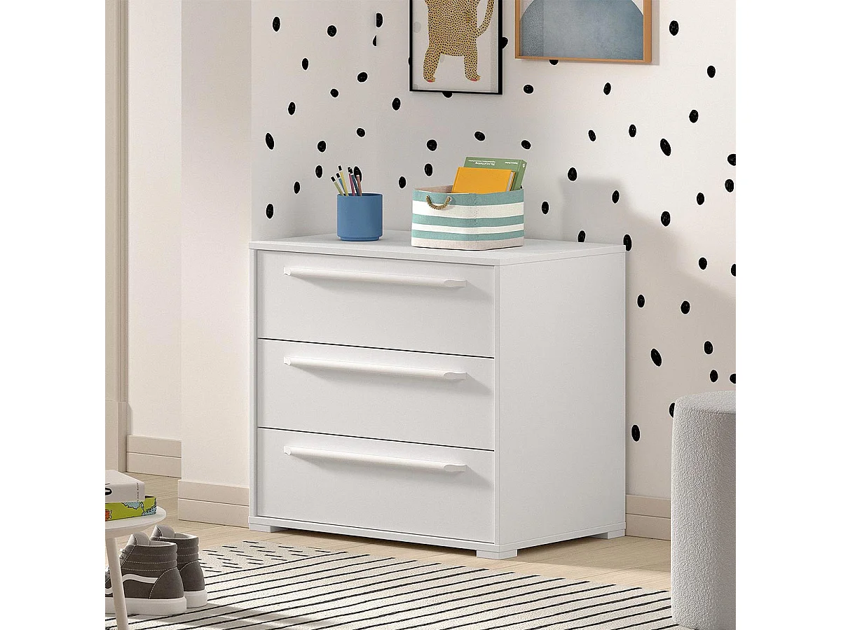 Commode Enfant 3 Tiroirs "Sam" 67cm Blanc