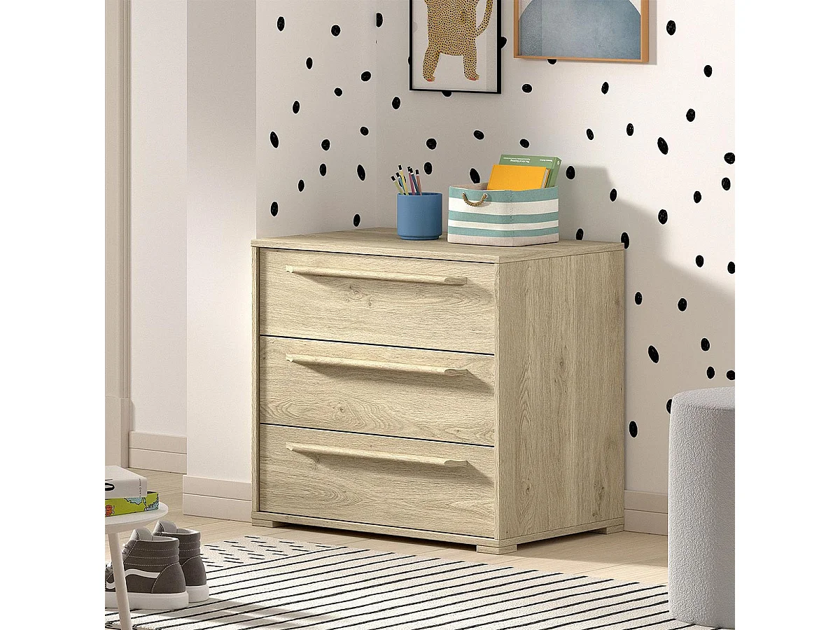Commode Enfant 3 Tiroirs "Sam" 67cm Chêne
