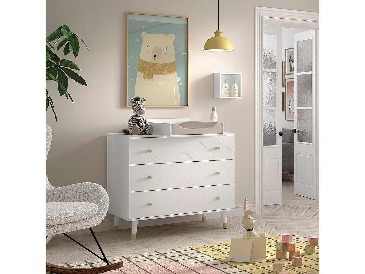 Commode Avec Plan à Langer "Billy" 100cm Blanc