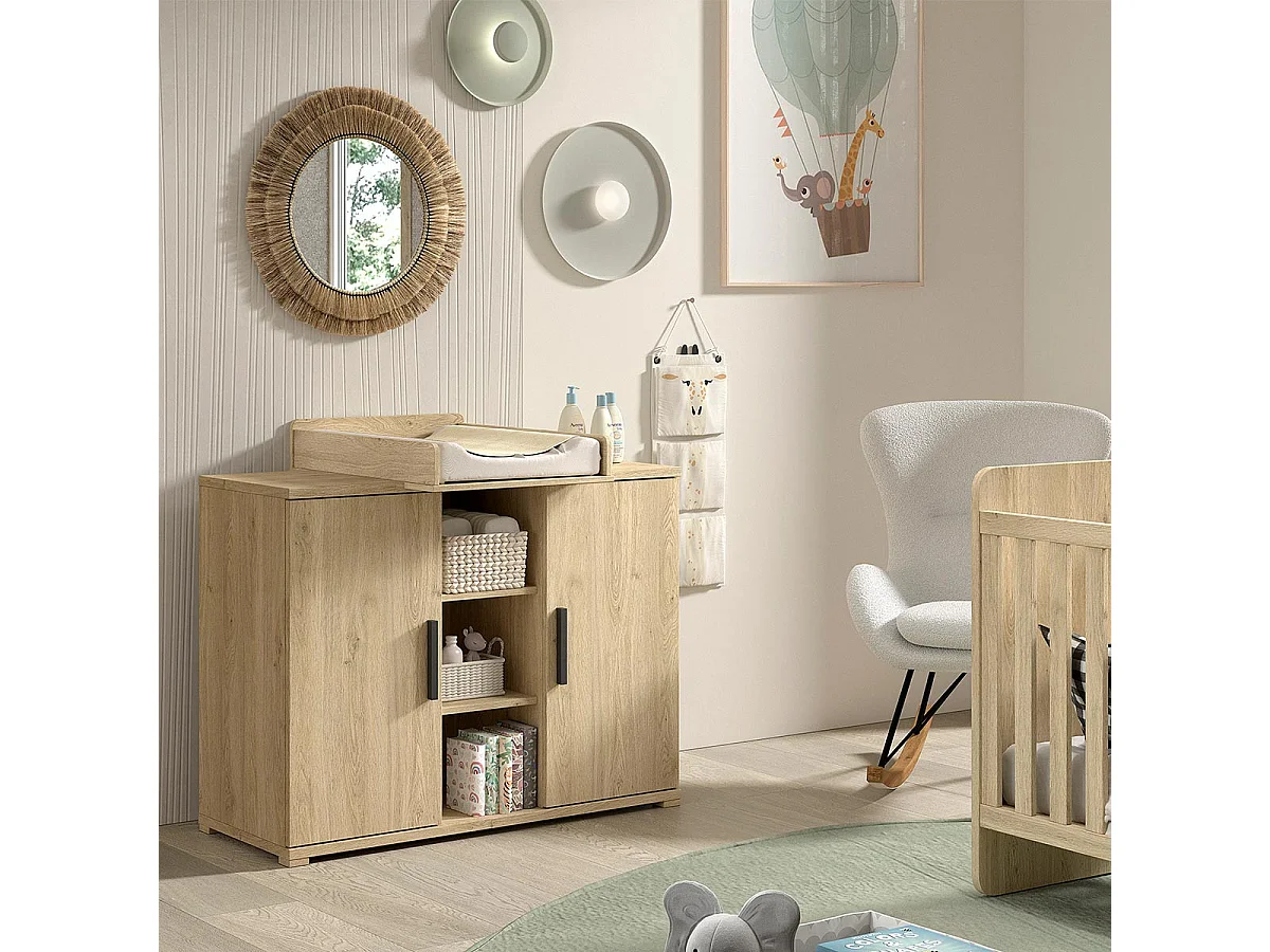 Commode & Plan à Langer "Sam" 115cm Chêne