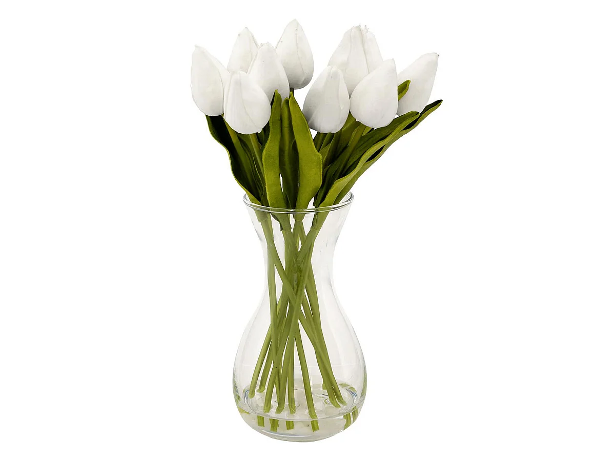 Composition Artificielle de Tulipes "Hector" 28cm Blanc