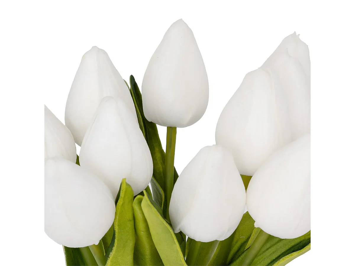 Composition Artificielle de Tulipes "Hector" 28cm Blanc