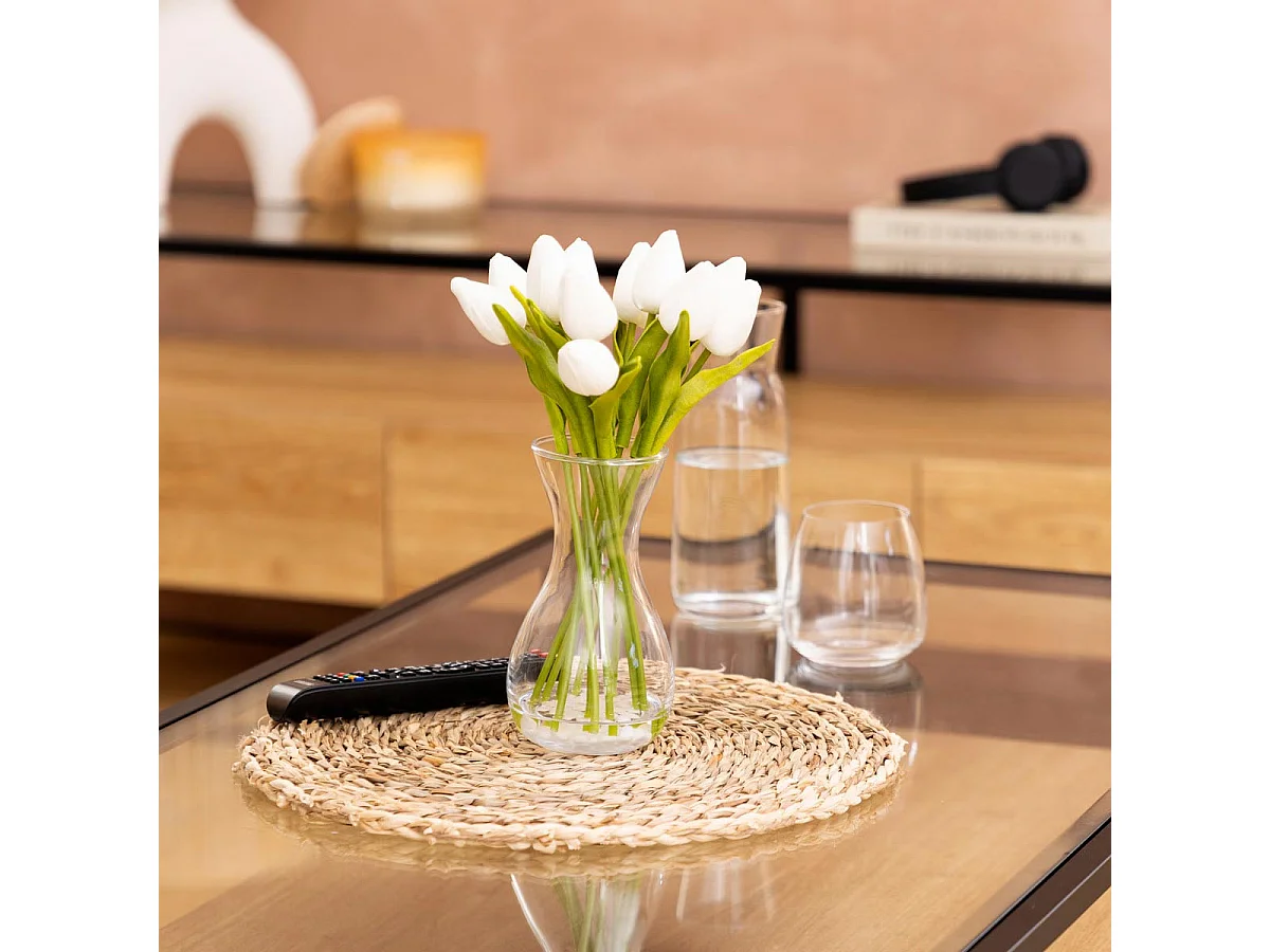 Composition Artificielle de Tulipes "Hector" 28cm Blanc