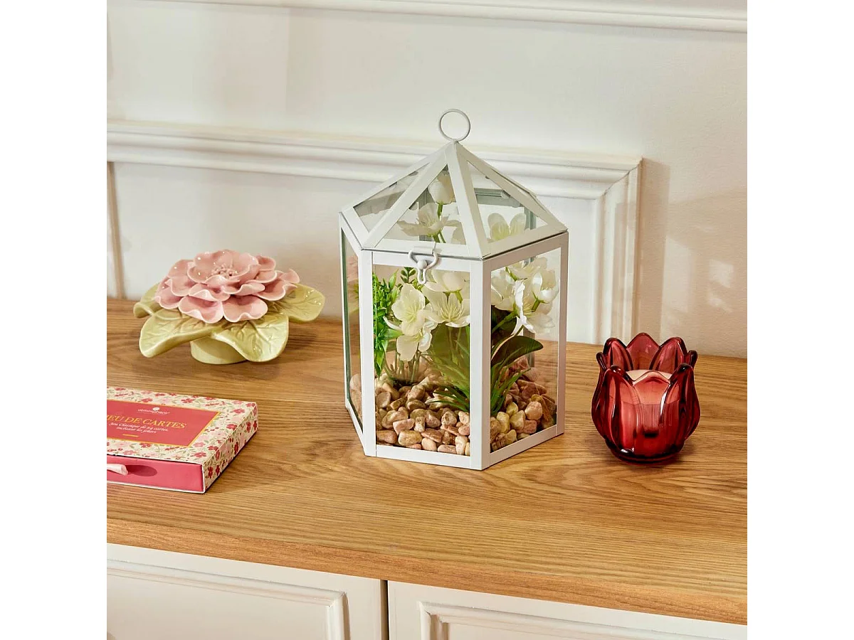 Terrarium Cage Déco "Fleur de Rose" 23cm Blanc