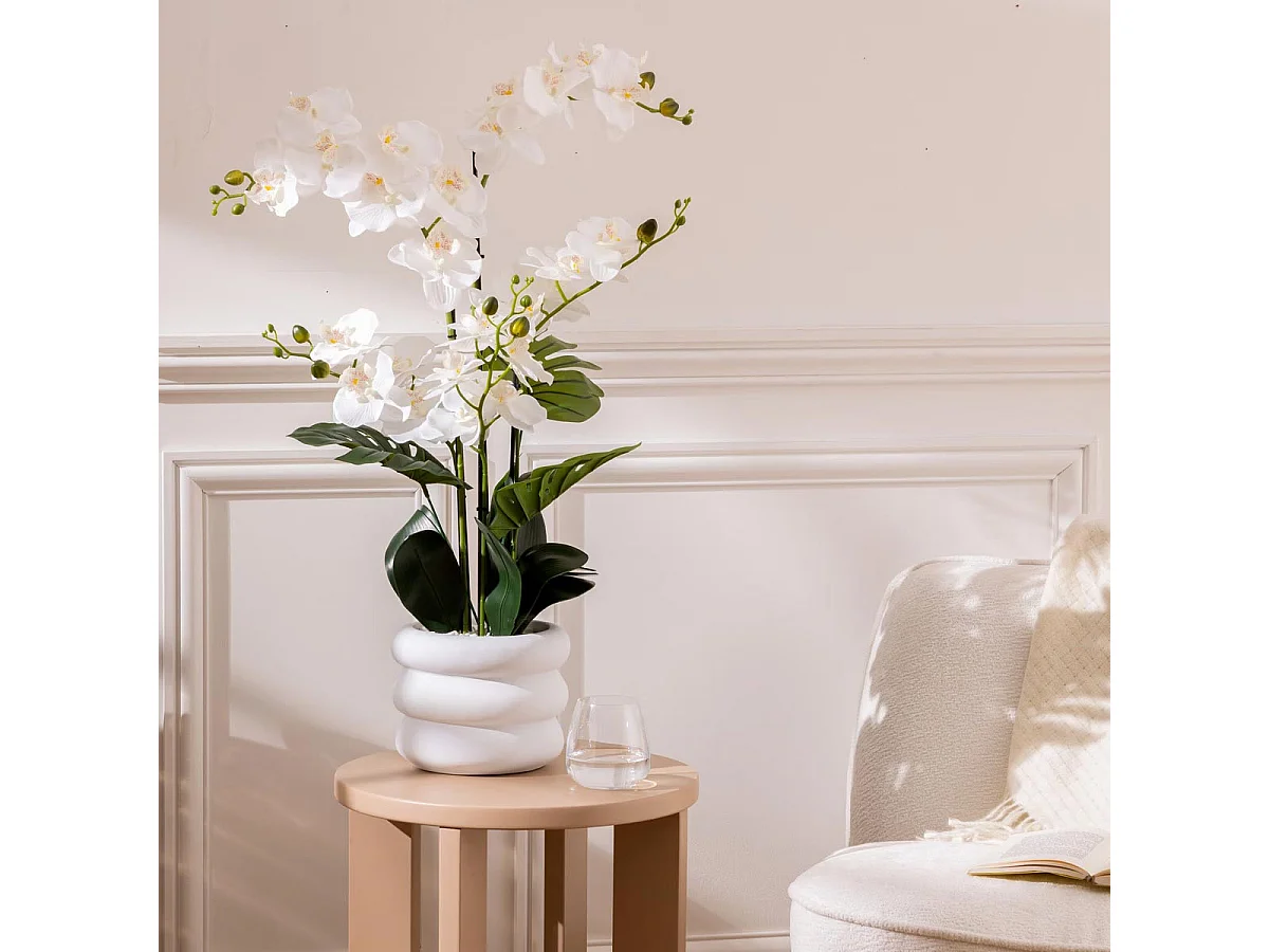 Orchidée Artificielle en Pot "Mick" 80cm Blanc