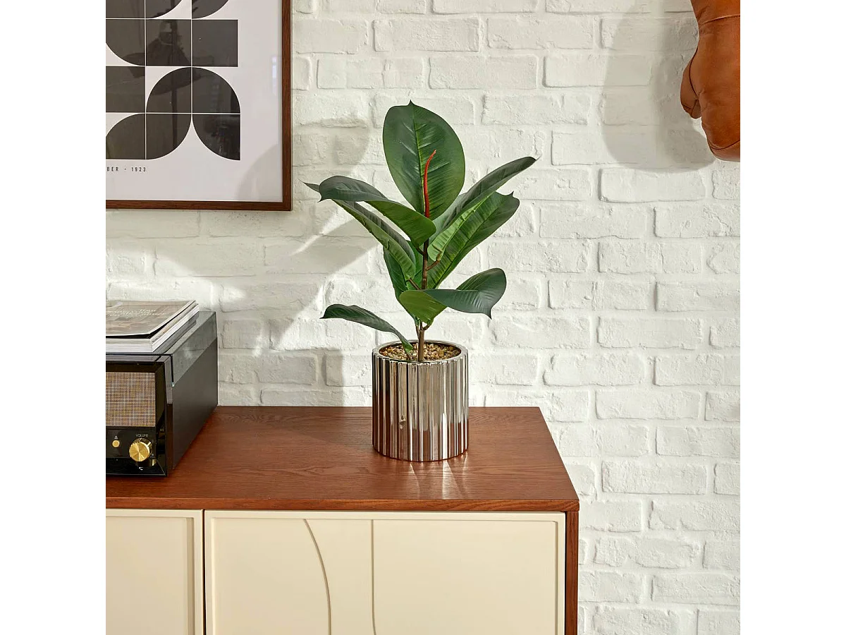 Ficus Artificiel en Pot "Sky" 54cm Vert & Argent