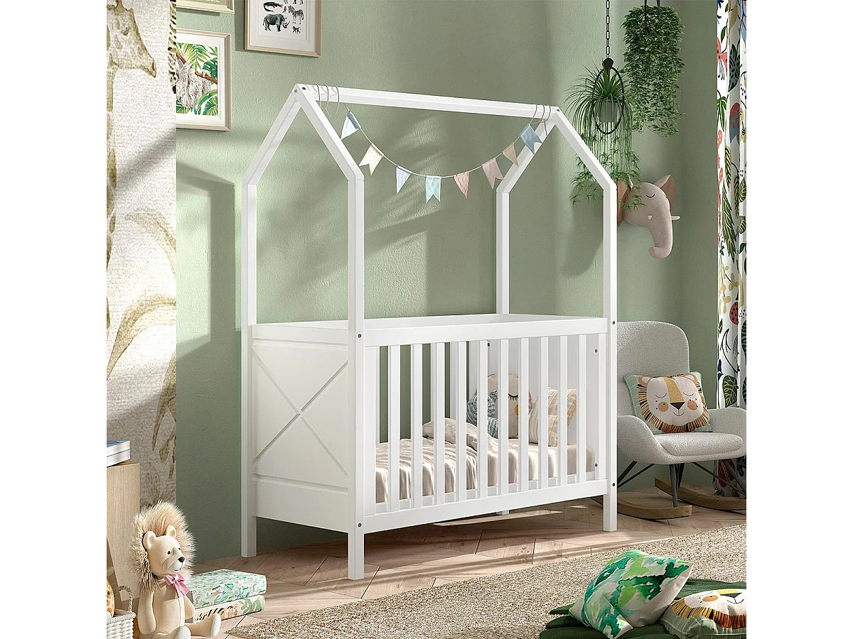 Lit Bébé Maisonnette "Scott" 60x120cm Blanc