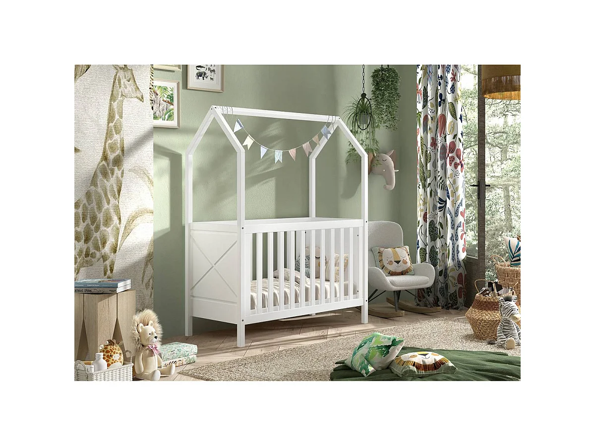 Lit Bébé Maisonnette "Scott" 60x120cm Blanc