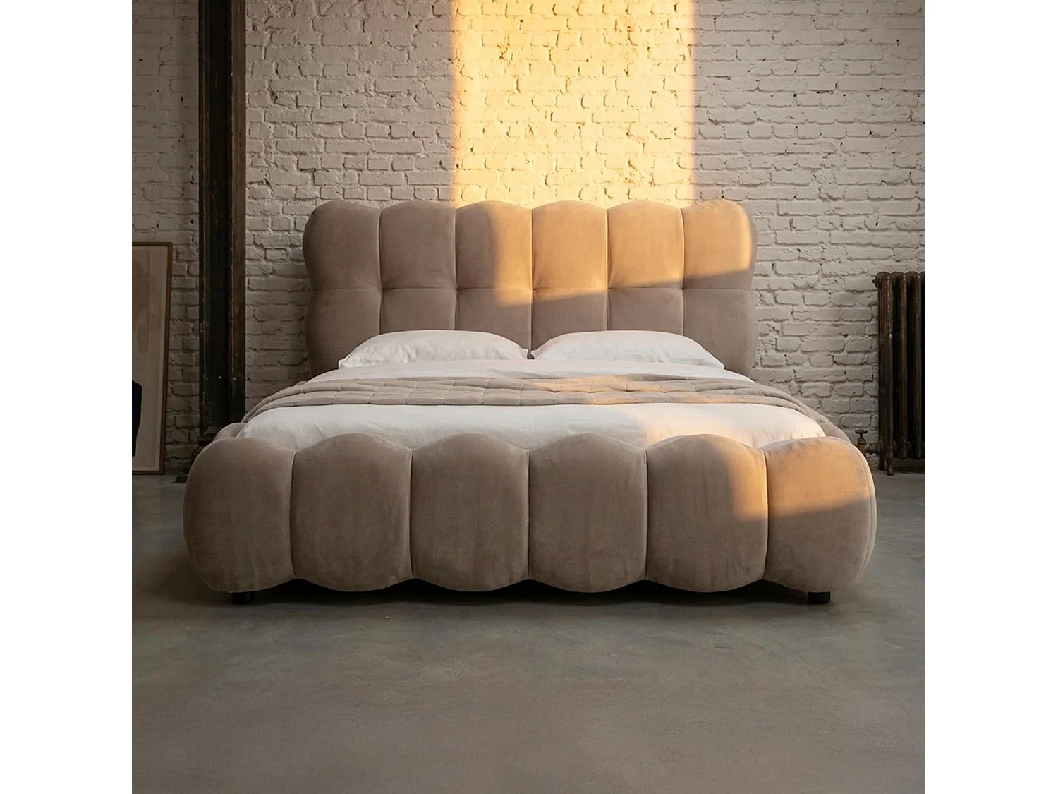 Pack Lit-coffre design boule Bilbola + Matelas Bedream 160x200cm Velours Taupe