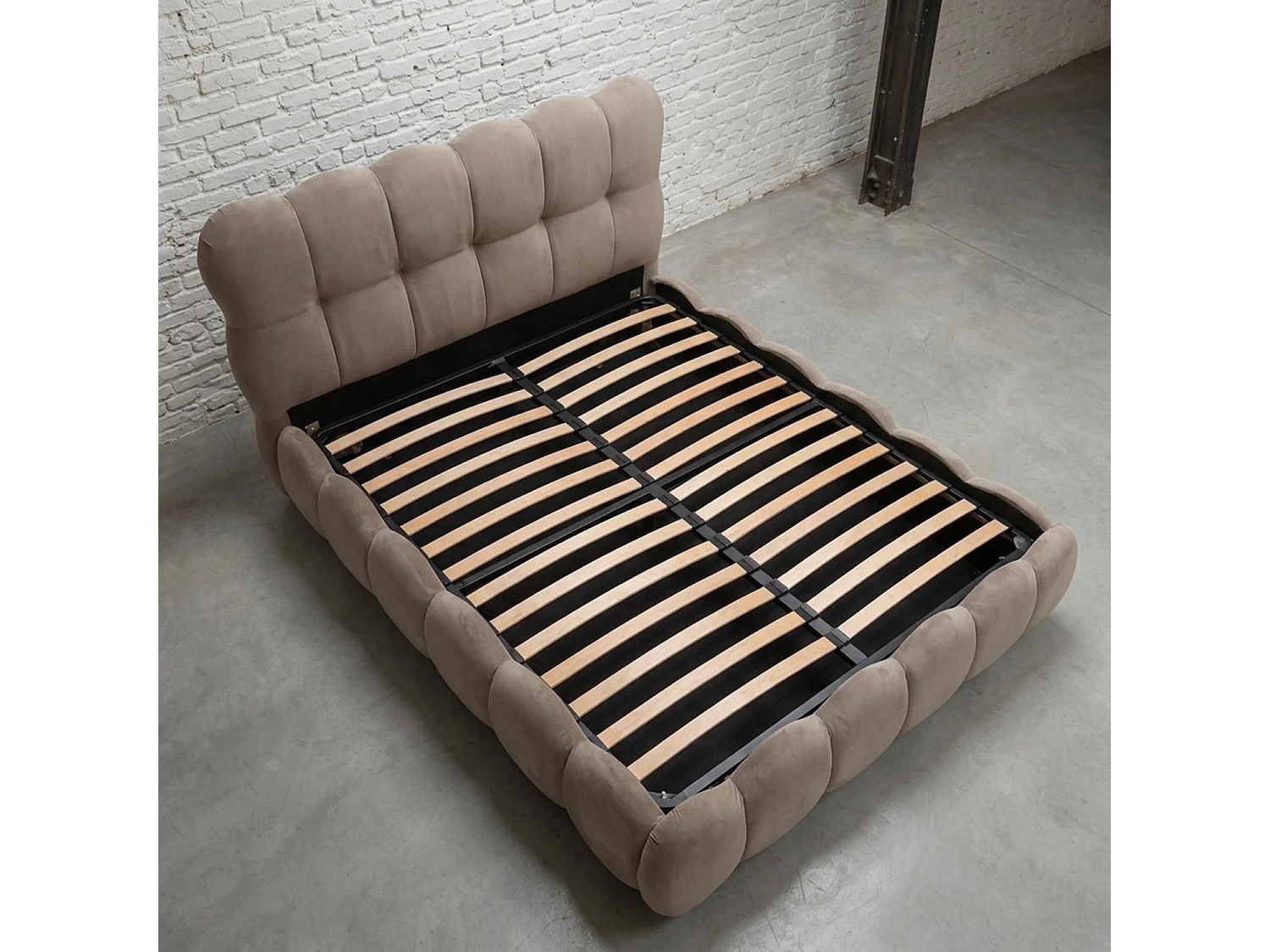 Pack Lit-coffre design boule Bilbola + Matelas Bedream 160x200cm Velours Taupe